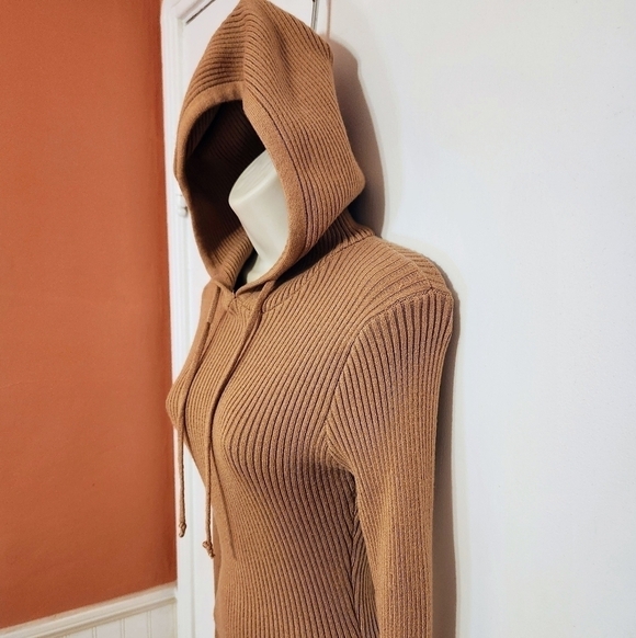 Shein Ribbed Knit Hoodie Sweater Dress Tan Medium - Picture 4 of 9